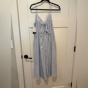 NWT Dress Up Everly Navy and White Striped Jumpsuit, Size Large